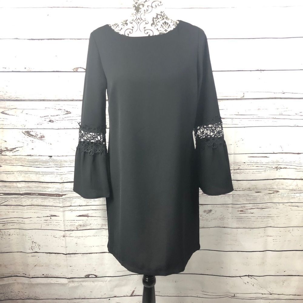 Cynthia Rowley Lace Inset Bell Sleeve Dress Black 4
